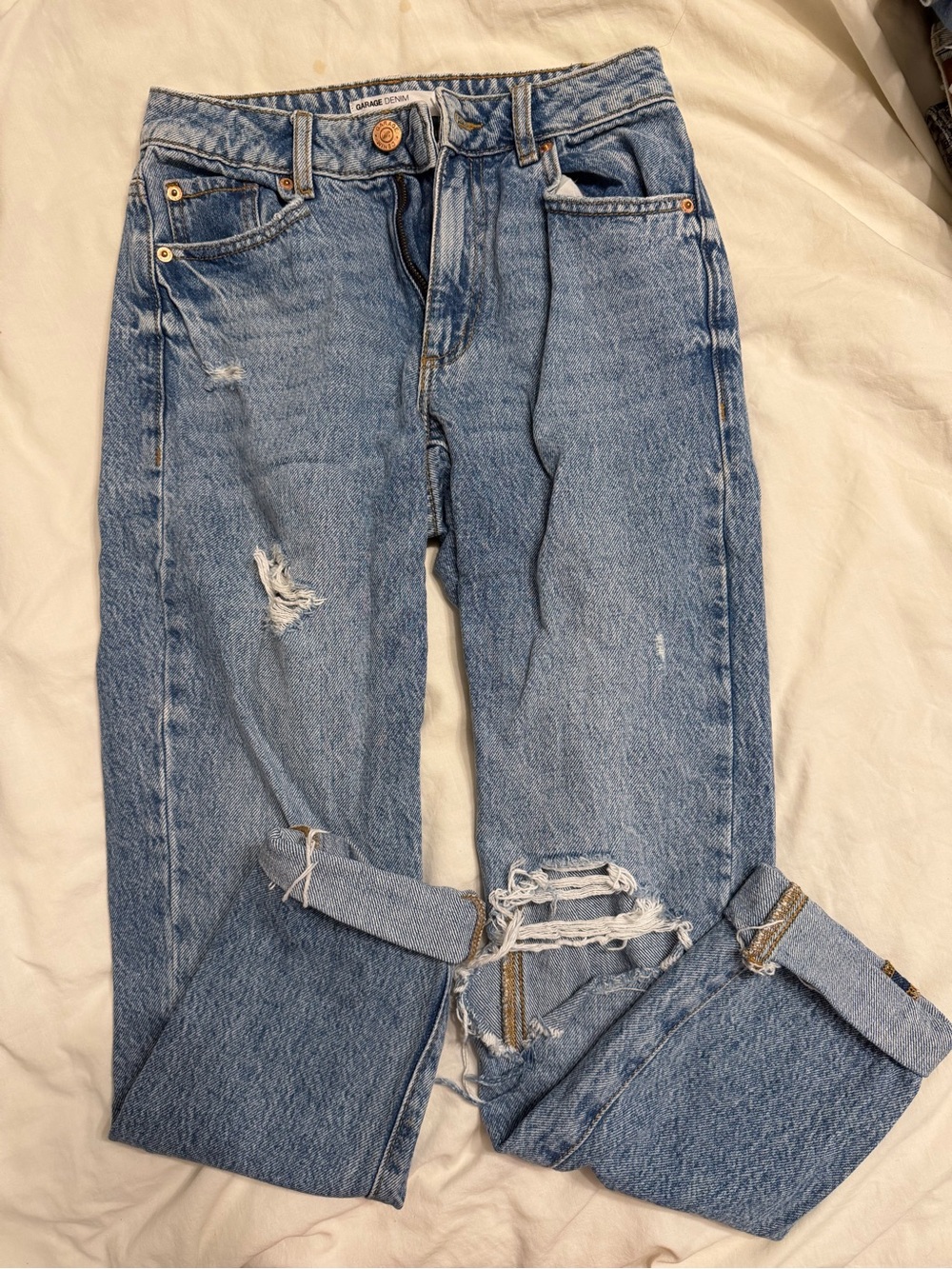 Garage Light Blue Distressed Straight-Leg Jeans